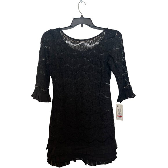 Julia Jordan Black Lace Dress With Ruffle Hem & 3/4 Sleeves Size 6 - Picture 1 of 6
